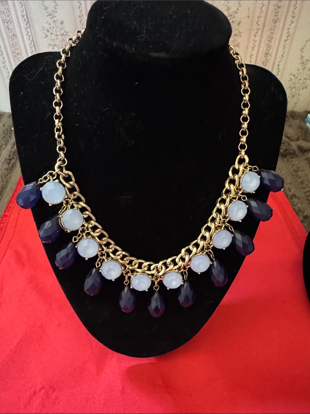 The Limited Gold and Blue Necklace with Scalloped Design